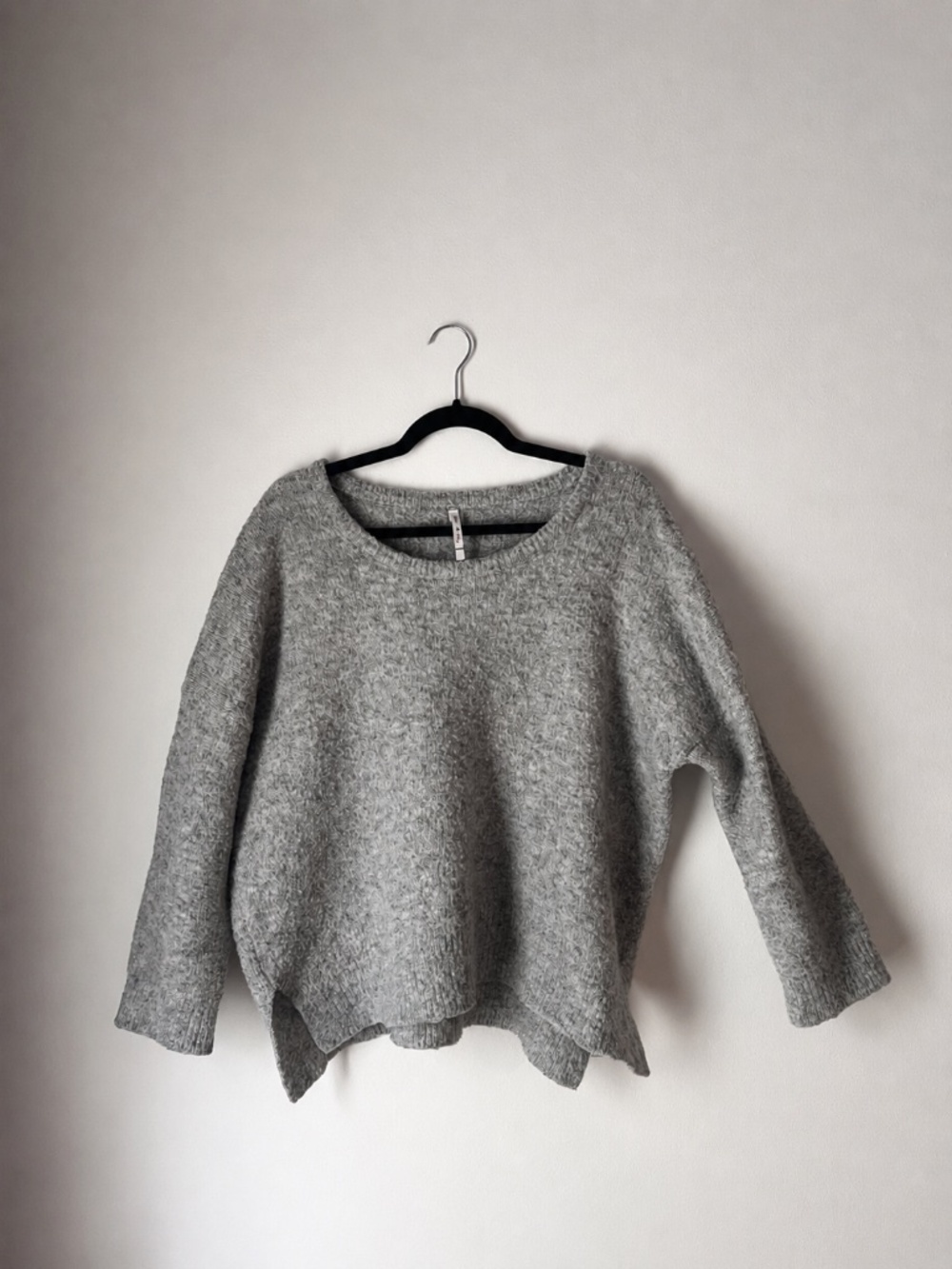 Willow & Clay Gray Bouclé Knit Sweater | Cozy Oversized Pullover Hi Low Hem Boho